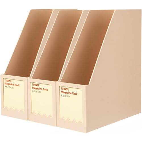 TOOWOO A4ファイルラック、仕切り付きオーガナイザー、3列、新聞/雑誌整理、プラスチック雑誌、本棚、デスクトップ、家庭用、学校用オフィス用品 (アプリコット色,10*27*31cm)