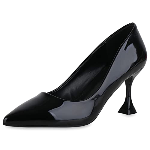 VAN HILL Damen Spitze Pumps Party Schuhe Lack Abendschuhe Stiletto Elegante...