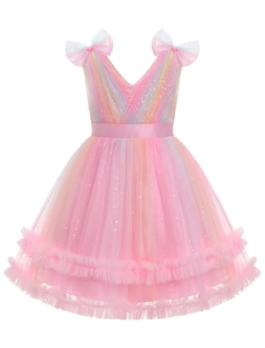Image of IMEKIS Toddler Kids Girls Sparkle Sequins Tulle Party Dress, Wedding Formal Birthday Tea Party Dresses 2-8T