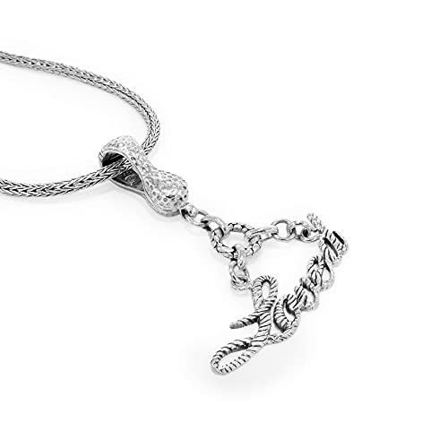 Sarda - .925 Sterling Silver 2-1/4" X 1-2/3" Interconnected Rings Suspending Cursive"Loved" Triangular Enhancer Pendant - Handmade By Bali Artisans #TOP2