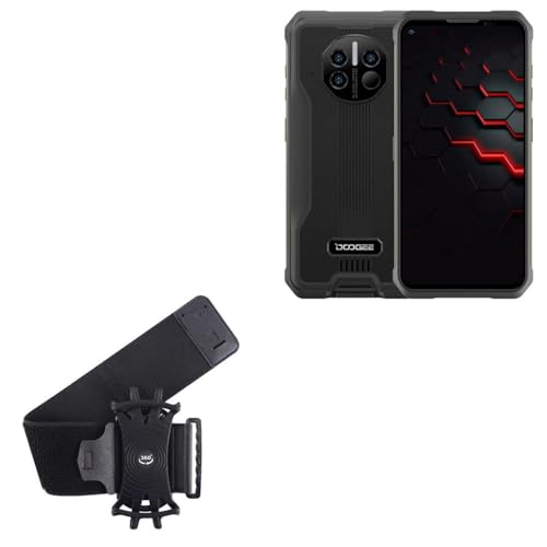 BoxWave Holster Compatible with Doogee V11 - ActiveStretch Sport Armband, Adjustable Armband for Workout and Running - Jet Black