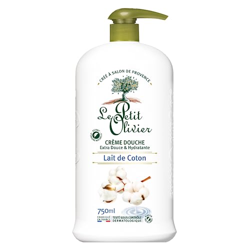 LE PETIT OLIVIER - Crème Douche Extra Douce & Hydratante - Lait de Coton - Pour Toute la Famille - PH Neutre Pour la Peau - Sans Savon, Sans Colorant -...
