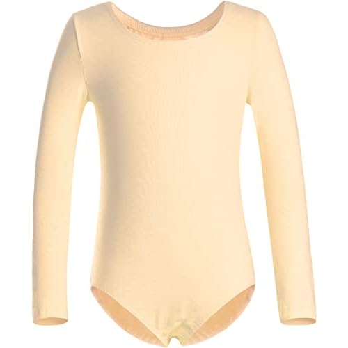 DANSHOW Girls' Team Basic Long Sleeve Leotard for Toddler Gymnastics Dance Ballet XXL (Age:10-12Y) Nude