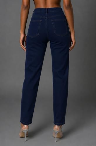 Image of Women's High Waist Mom Fit Jeans | Stretch Denim | Tapered Ankle Length Casual Jeans