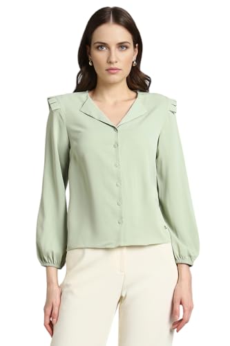 Image of Van Heusen Women Polyester Regular Fit Solid Full Sleeve Casual Shirt