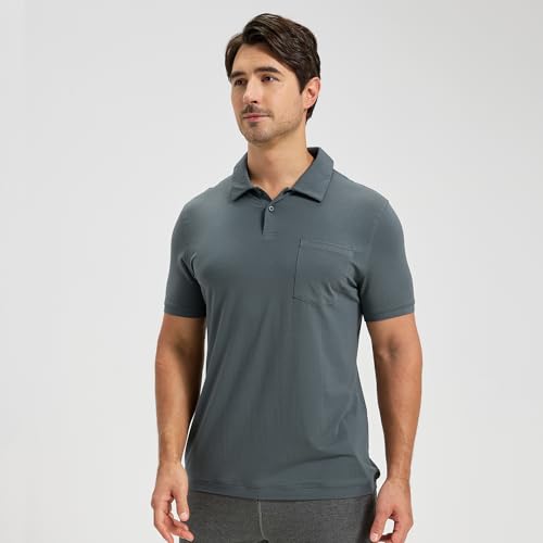 Camiseta polo para hombre netdraw ultra suave y transpirable de viscosa de bambú con bolsillo | Ligera, refrescante, absorbente de humedad, resistente a olores, UPF 50+, camiseta deportiva con cuello de golf miniatura 3