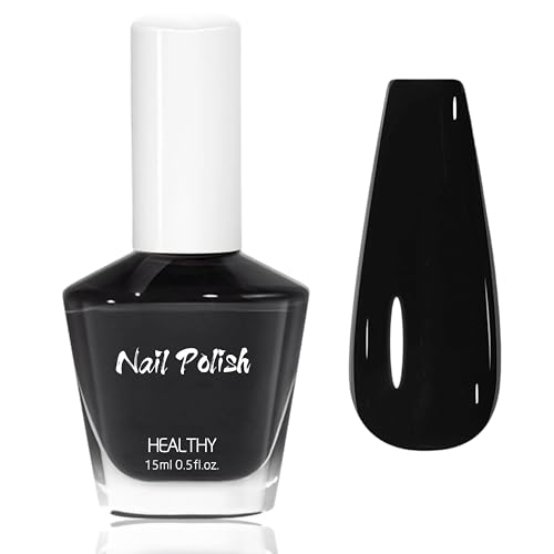 Schwarz Nagellack - 15ML Glossy Schnelltrocknend & Langanhaltend ungiftiger black Nail Polish, Glänzender Natürlicher Effekt, Ohne UV Lampe, Glitzer Nagellack für DIY Maniküre zu Hause (Schwarz)
