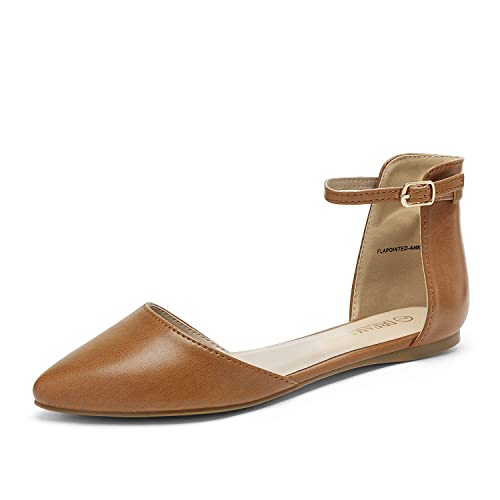 DREAM PAIRS Flapointed Women's Casual D'Orsay Pointed Plain Ballet Comfort Soft Slip On Flats Shoes 7 Tan
