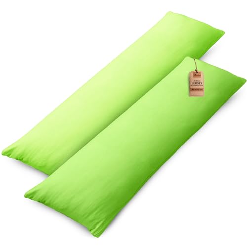 NatureMark 2er Set Jersey Kissenbezüge – 100% Baumwolle – Mit Reißverschluss – Weich & Atmungsaktiv – Apfel Grün, 40x145 cm (Seitenschläferkissen)