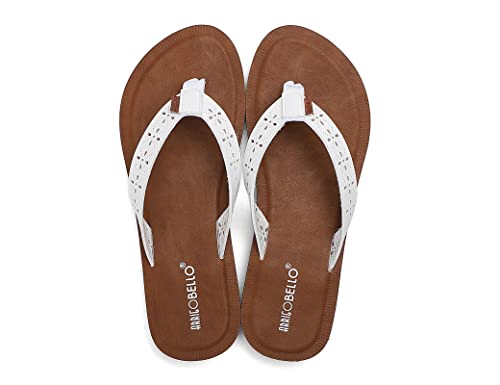 ARRIGO BELLO Flip Flops Damen Zehentrenner Aushöhlen Elegante Badelatschen PU Leder Sommer Hausschuhe Indoor Outdoor Bea...