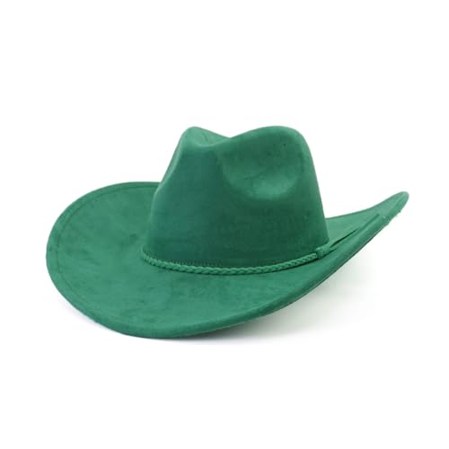 Image of Western Cowboy Hat for Women Men Classic Fedora Hats Wide Brim Suede Cowboy Hat for Women with Buckle Belt