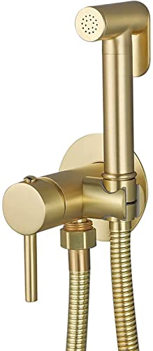 SakuRiver トイレ用ハンドヘルドビデスプレー、ベビー布おむつスプレー、温水・冷水トイレスプレー、壁掛け式真鍮ハンドヘルドスプレーキット(Gold)