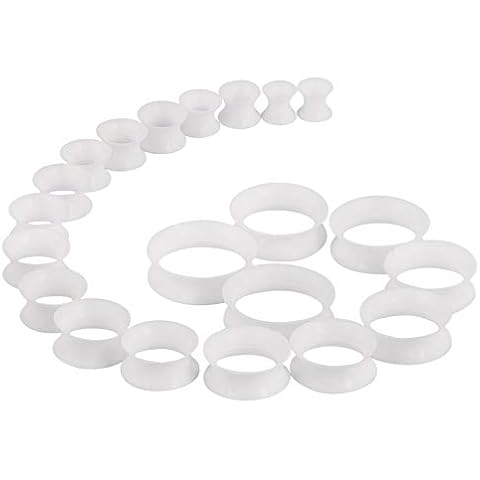 Longbeauty Set of 20 / 10 Pairs of Hard Silicone Tunnel Set, Ear Piercing Jewellery, Silicone Cover
