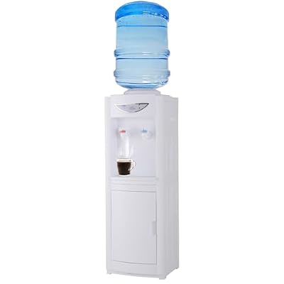 5 Gallon Water Ccooler Dispenser?Top-Loading Water Cooler 2 Temperatures with Hot and Cold Spouts Children Safety Lock and Storage Cabinet for Home Office (White)
