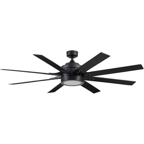 Honeywell Ceiling Fans Xerxes Modern 62 Inch Ceiling Fan with Light, Remote Control Fan, LED Indoor Fan with 8 Blades, Matte Black and Ash Blade Finish Options, Matte Black (51473-01)