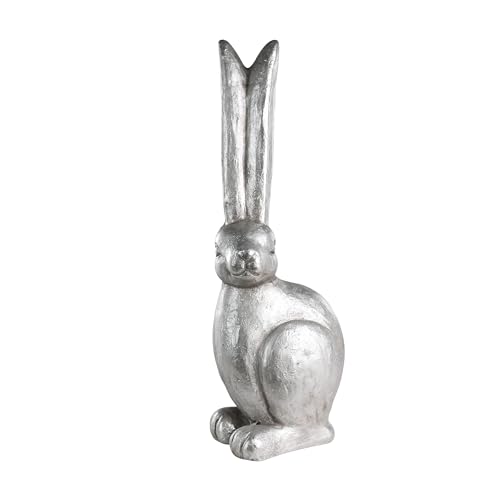 EGLO LIVING Osterdeko Hase Chilandy, große Deko Figur Ostern Frühling, Frühlingsdeko Osterhase, Elegante Osterfigur aus Kunststein in Silber, 62 cm