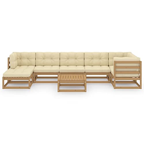 vidaXL Massivholz Kiefer Garten Lounge Set 8 TLG mit Kissen Ecksofa Mittelsofa Tisch Fußhocker Sitzgruppe Lounge Sofa… – Bild 3