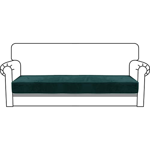 CHELZEN Velvet Sofa Seat Cushion Cover, Stretch Sofa Cushion Slipcovers, Soft Couch Cushion Covers, Furniture Protector with Elastic Bottom (3 Seater, Blackish Green)