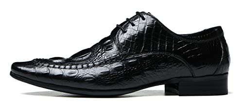 Santimon Men's Oxfords Derby Shoes Dress Wing Tip Lace-Up Genuine Leather Crocodile Texture Brogue Comfort Formal Black 5.5 Us #TOP1