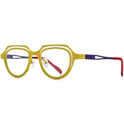 Image of FONEX Colorful Pure Titanium Glasses Frame Women Retro Round Eyeglasses