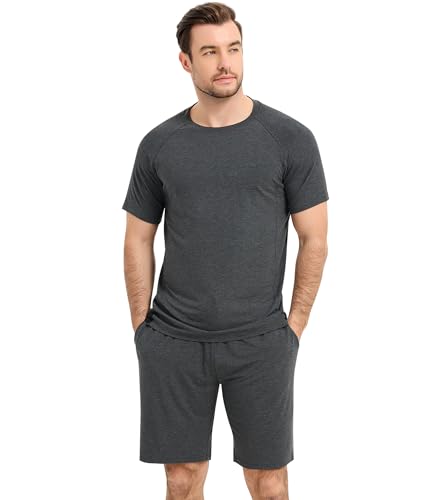 Image of NACHILA Men's Pajama Set, Cooling Bamboo Viscose Short Sleeve Top & Shorts