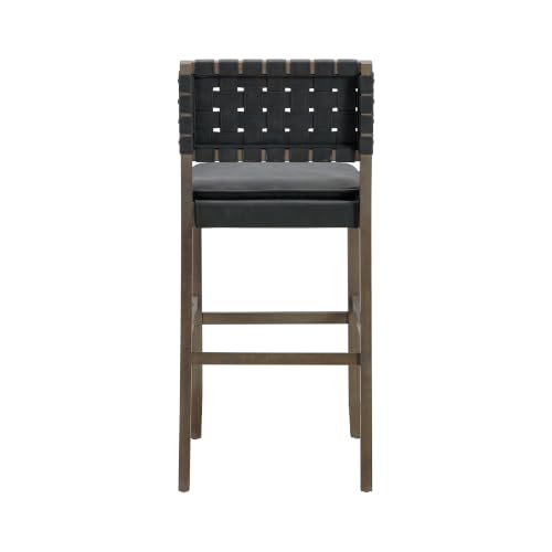 Image of Nathan James Cohen Mid-Century Modern 29 in. Wood Bar Stool, Upholstered Faux Suede Bar Height Stool with Solid Wood Frame, Black