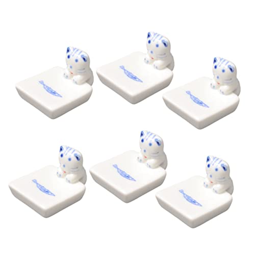 HOLIDYOYO 6pcs Japanese Style Ceramic Kitten Chopsticks Holder Cute Cat Design Rest for Tableware Prevents Rolling Easy to Clean present for Friends and Family
