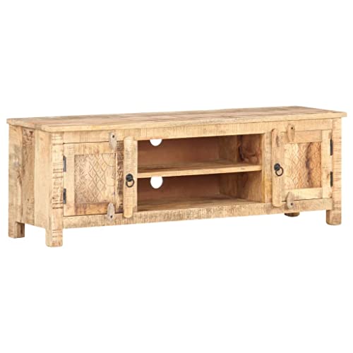 vidaXL Meuble TV Armoire Basse Meuble Divertissement avec 2 Portes et 2 Compartiments Salon Maison Intérieur 120x30x40 cm Bois de Manguier Brut