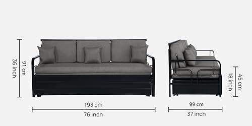 Image of 3 Seater Metal Sofa Cum Bed with Hydraulic Storage | Sofa Set for, Living Room, Guest Room, Bedroom| King Size Convertible Sofa Bed Comfortable Seating |King Size (Grey & Black)
