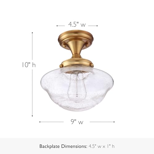 Image of Design House Vintage-Inspired Schoolhouse Semi-Flush Mount Ceiling Light, 9 in x 9 in x 10 in, Satin Gold, Clear Seeded Glass Shade, 588491