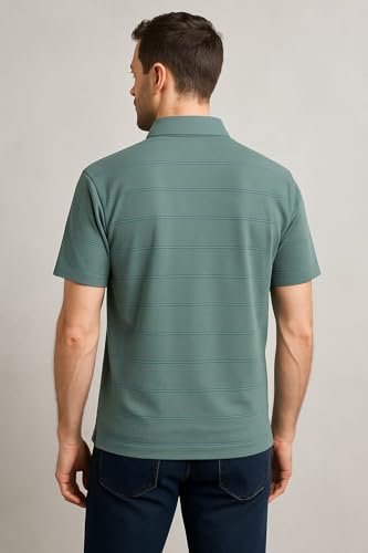 Image of WILD ELEPHANT Men Cotton Striped Polo Neck Half Sleeve T-Shirt with Pocket