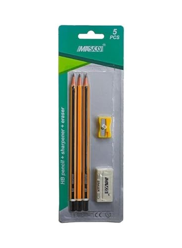 Masco 3613041 HB Pencils with Sharpener and Eraser 3-Piece Set Yellow