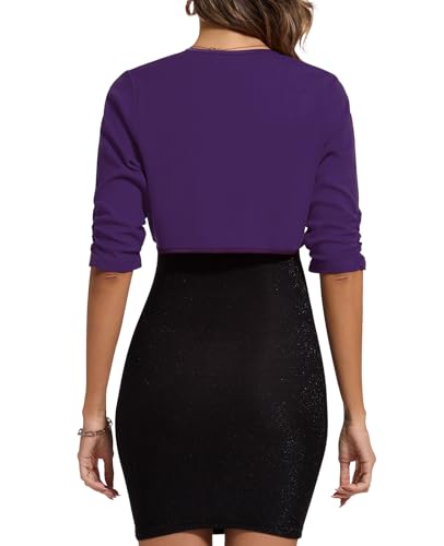 Image of MINTLIMIT Bolero Cardigans for Women Ruched 3 /4 Sleeve Open Front Cropped Cardigan Boleros Shrug Jackets for Evening Dresses