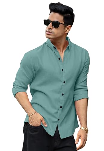 Image of Men's Cotton Casual Shirt, Long Sleeve Button Down, Mandarin Collar, Mustard Yellow, Brown, Rust Colours