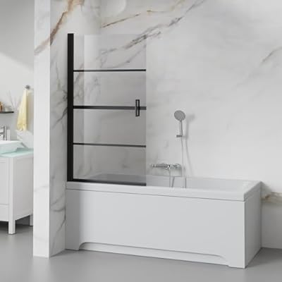 Goodyo Bathtub Screen Panel Pivot Swing Shower Door for Bathtub 180° Pivot 1/4" Tempered Glass, 31.5" x 55", Black