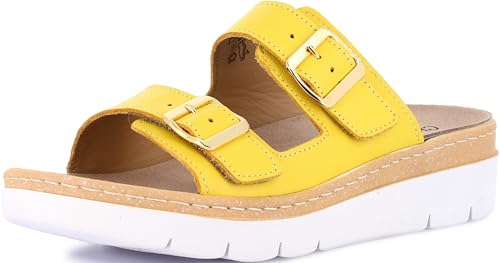 Women's Loafers Comfort Slipper with Double Adjustable Buckle, Removable Drysoft Leather Insole, Molded Sole and 4cm Wedge Heel, Einheitsgröße Weit