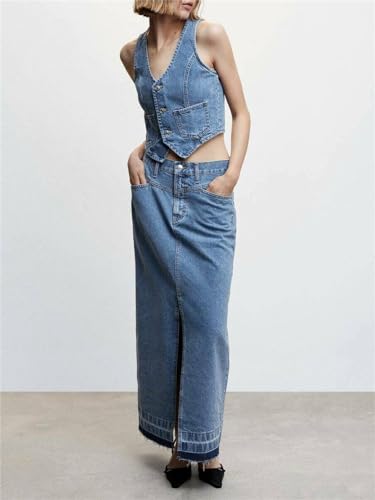 Raruxxin Women Y2K Denim Vest Sexy Sleeveless Button Down Jean Vest Crop Top Waistcoat Tank Corset Bustier Vintage Streetwear3