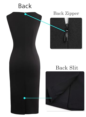 Image of VFSHOW Womens Work Office Business Casual Sleeveless Ruched Elegant Professional Church Cocktail Party Pencil Sheath Dress