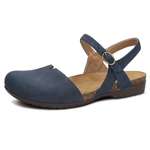 Image of PARTY Closed Toe Sandals Women, Barefoot Arch Support Flat Sandals for Office Work and Travel with Comfortable Cork Footbed