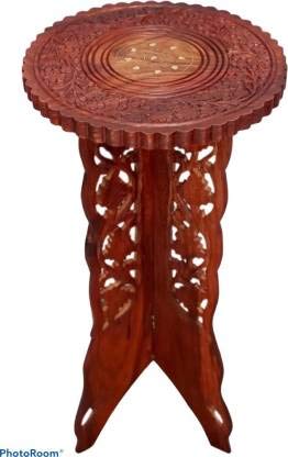 Fleurs De Rocaille Sheesham Wood Handcrafted Wooden Folding Table Size 24x12x12 inch, Wooden Chair Side end Table with Beautiful Designs, Use as a Side Table Vase Stand Lamp Stand Coffee Table
