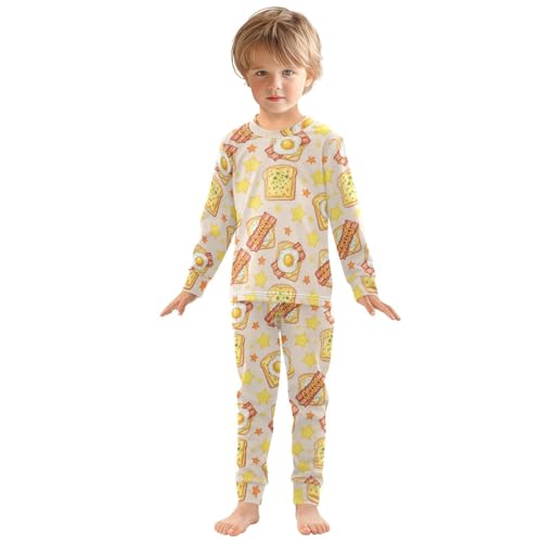 Pajama Sets Long Sleeve Breakfast Toasts Yellow Stars Soft Comfy Sleepwear 2 Piece PJS 3-8T2