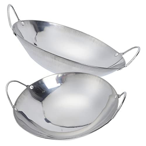 Milisten 2pcs Stainless Steel Wok Pan Heat Insulated Cooking Pot