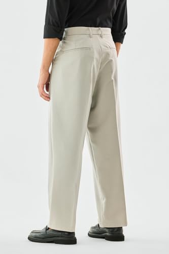 Image of SNITCH Men Casual Wear Chinos | Baggy Fit Wide-Leg Solid Trousers | Stretchable Cotton Blend Pants for Summer Outings