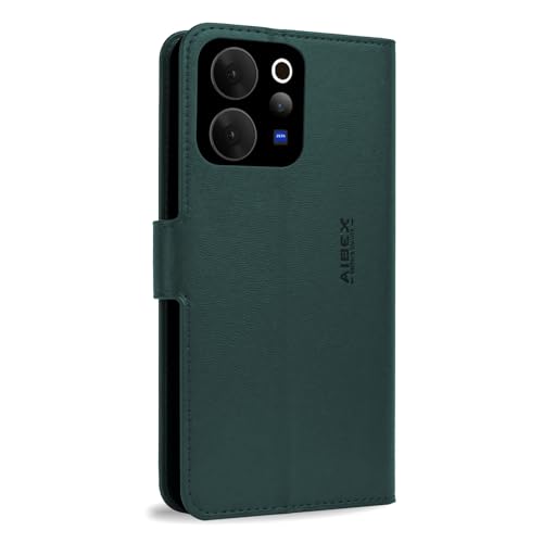 Image of AIBEX Compatible for Vivo T5X 5G / Vivo Y51 Pro 5G / iQOO Z11X 5G Flip Cover Leather Finish | Inside TPU with Card Pockets | Wallet Stand | Complete Protection Flip Case Green