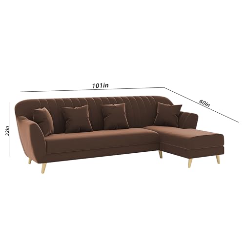 Image of Atticus RHS 6 Seater L Shape Sofa Set for Living Room (Brown Fabric) Premium Fabric Sofa Set