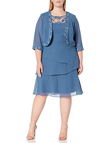 Le Bos Women's Size Tiered Jacket Dress Plus, Dusty Blue, 14W #TOP11