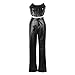 WOKANSE 2 Piece Club Outfits for Women Faux Leather PU Sleeveless Tube Tops and Straight Wide Leg Pants Trousers Sets Black M