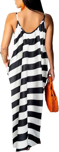 Image of Women's Casual Summer Maxi Dresses Sleeveless Adjustable Spaghetti Strap Loose Plus Size Dresses