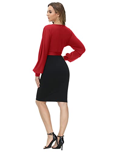 GRACE KARIN Women's Work Pencil Dress Wedding Guest Office Dresses Cocktail Party Long Sleeve3