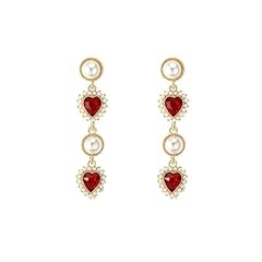 Long Red Heart Earrings